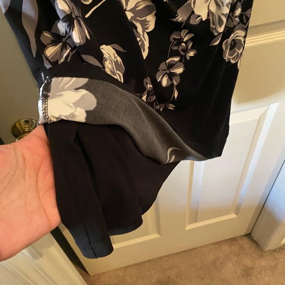 Lauren black/gray flowered boat neck gathered waist dress - Picture 5 of 11